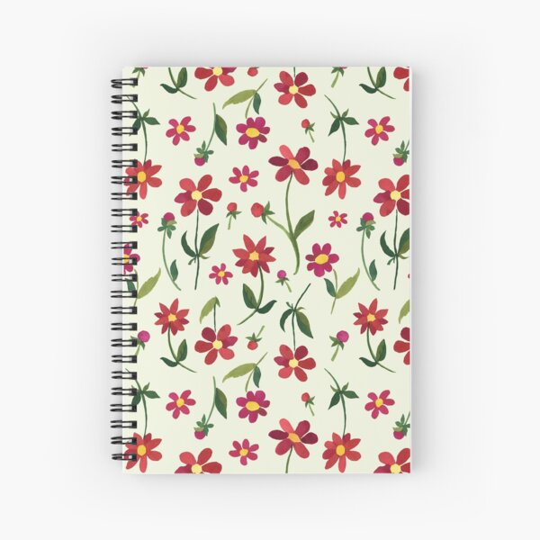Simple red dahlia daisy all over floral pattern Spiral Notebook
