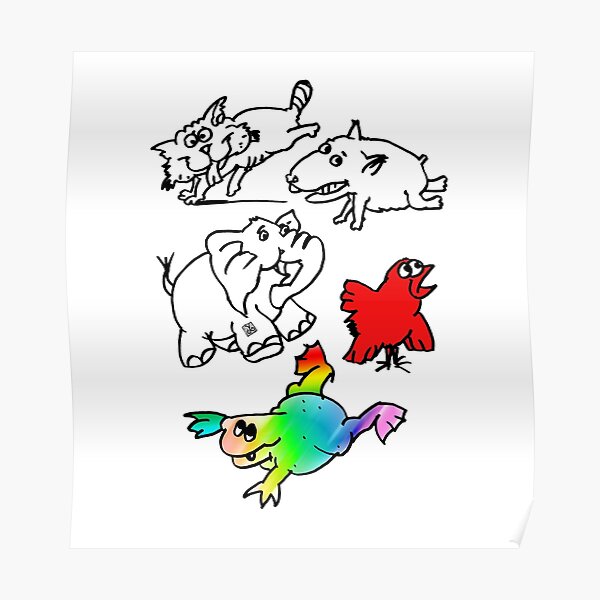 Happy Animals, Cat, Dog, Elephant, Bird, Frog (drawing by ACCI)