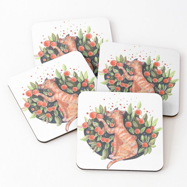 Item preview, kind pet ginger cat in tangerines illustration with markers and pencils designed and sold by InessArt.