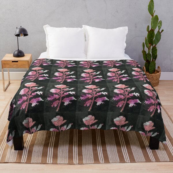 EXOTIC FLOWER STEM pink watercolour Throw Blanket