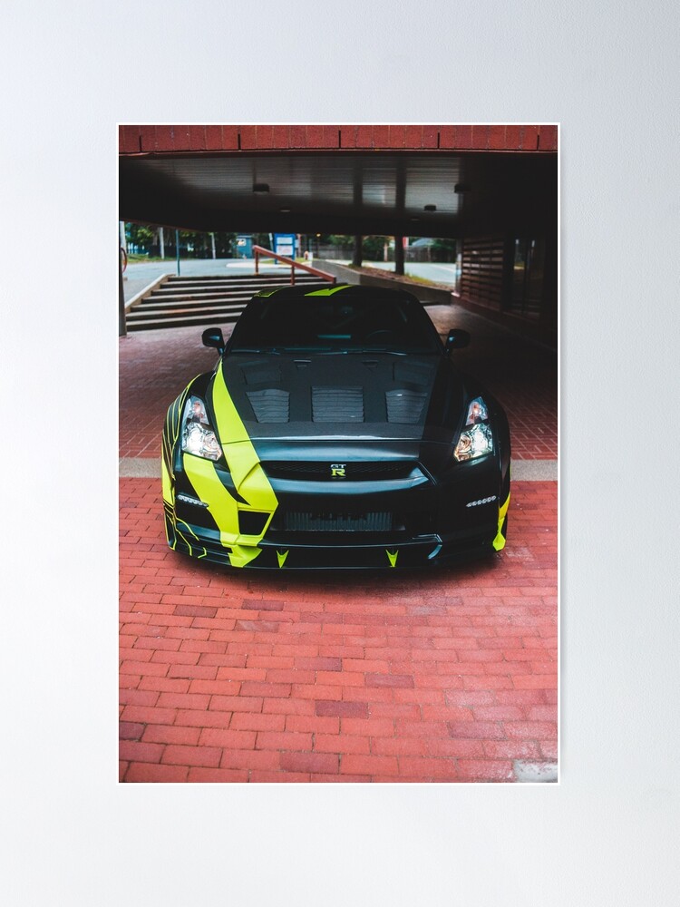 two men in masks with a white nissan gtr r36 Art Board Print for