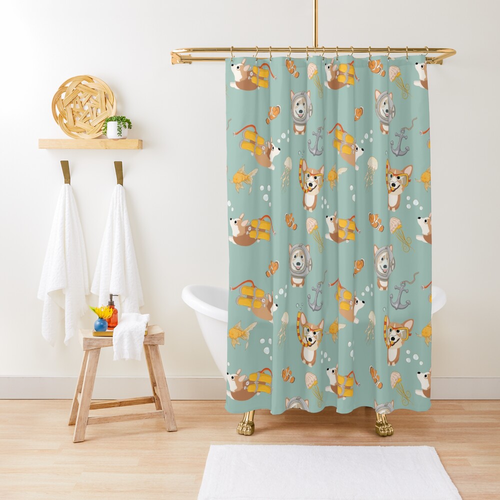My Corgi World - Majesty Pembroke - Cute welsh cardigan corgis are diving Shower Curtain