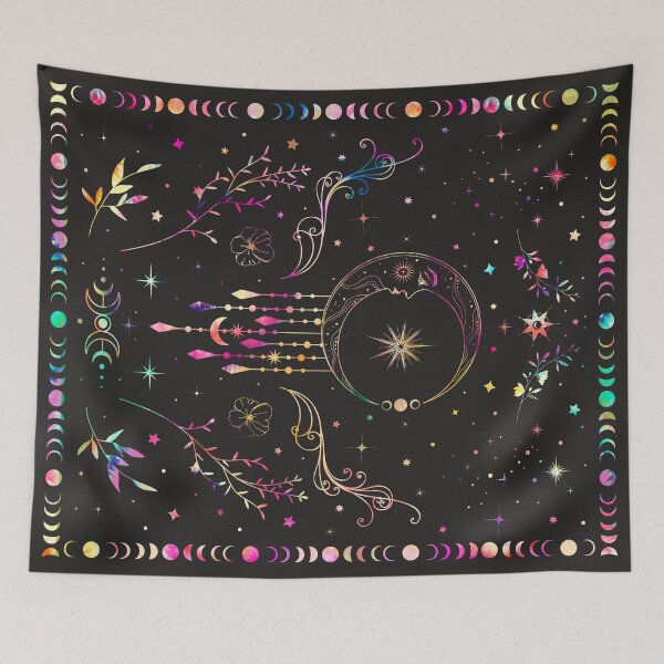 Item preview, Rainbow Celestial crescent moon with floral accents and moon phase tie dye designed and sold by Abigail Jacques.