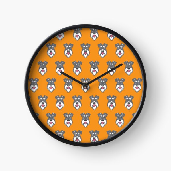 Salt & Pepper schnauzer pattern on orange background Clock