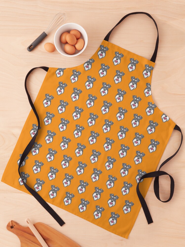 Thumbnail 1 of 6, Apron, Salt & Pepper schnauzer pattern on orange background designed and sold by Buzby Bluebeard.