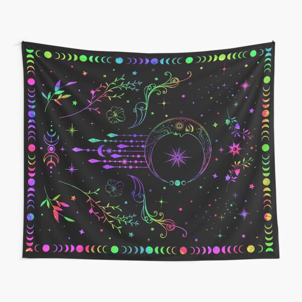 Item preview,  Rainbow Celestial crescent moon with floral accents and moon phase tie dye designed and sold by Abigail Jacques.