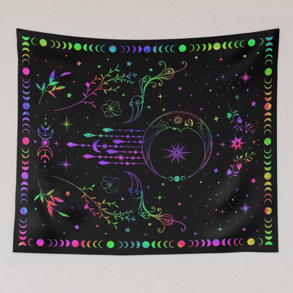 Item preview,  Rainbow Celestial crescent moon with floral accents and moon phase tie dye designed and sold by Abigail Jacques.