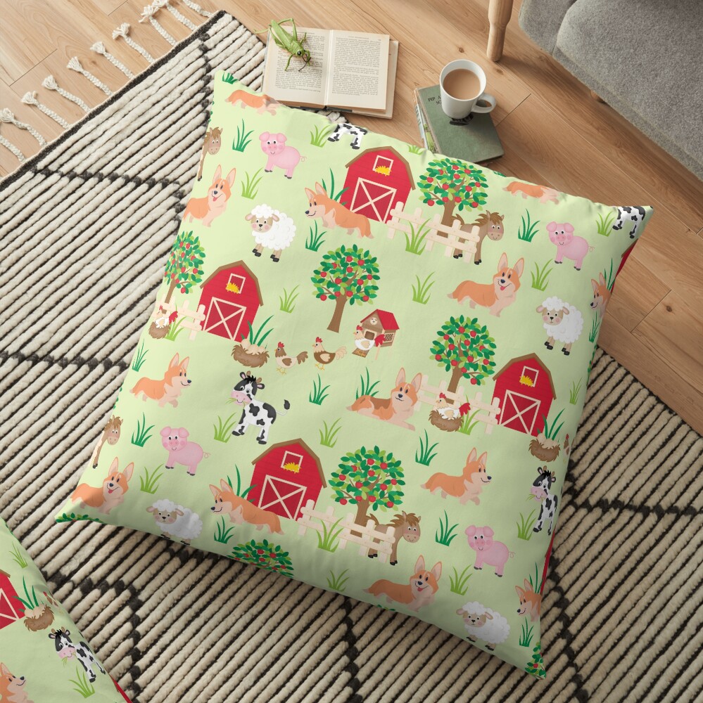 corgis on the farm Floor Pillow