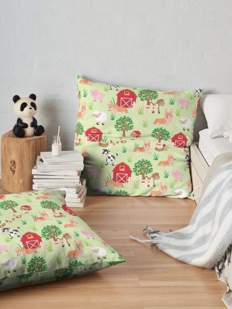 Alternate view of corgis on the farm Floor Pillow