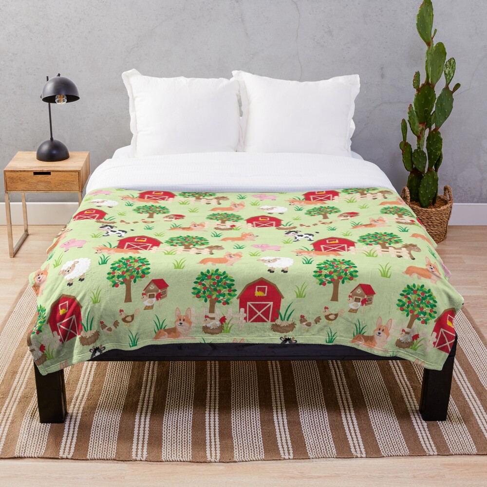corgis on the farm Throw Blanket