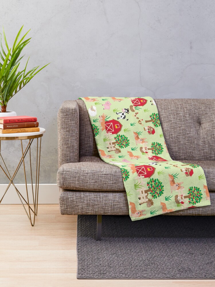 Alternate view of corgis on the farm Throw Blanket