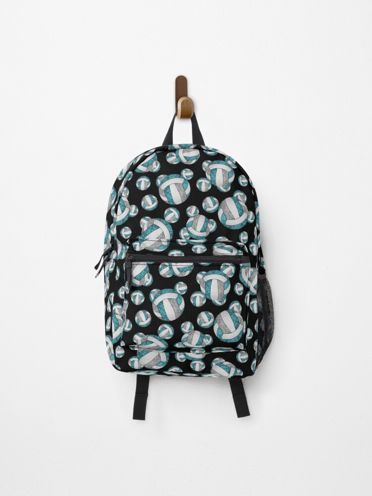Thumbnail 1 of 3, Backpack, Girly teal gray and white volleyballs pattern designed and sold by katzdzynes.