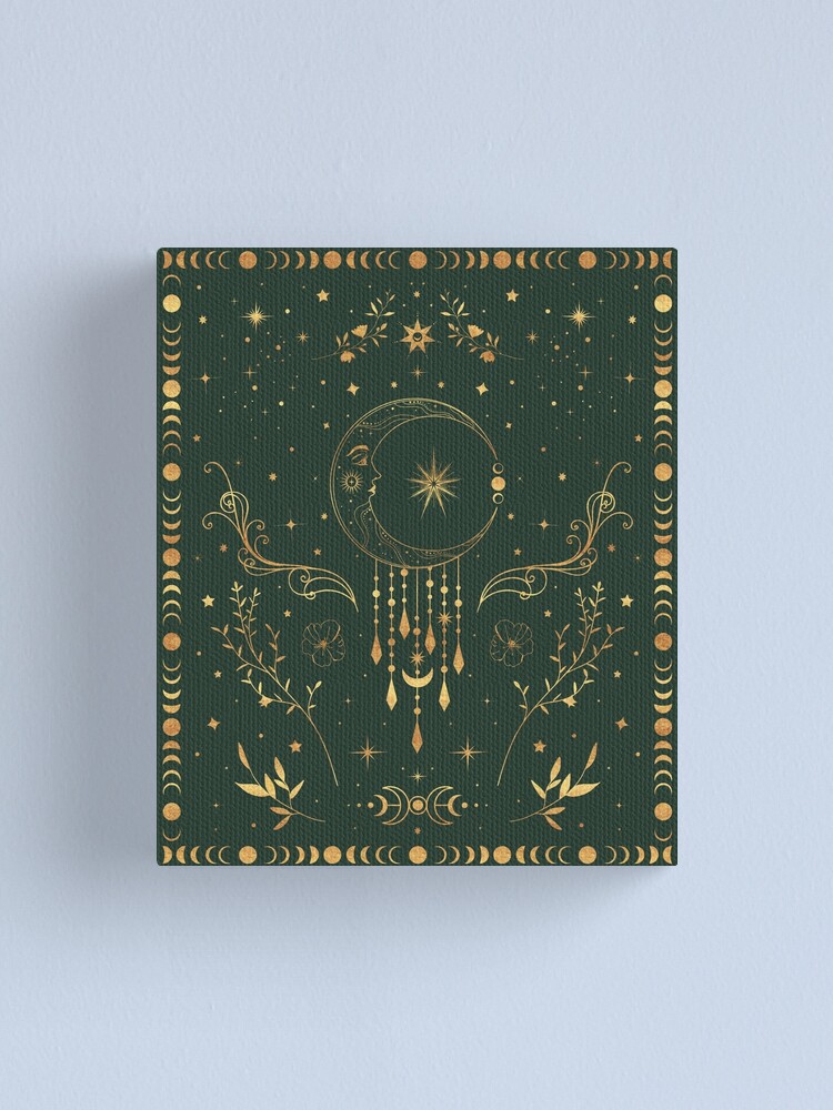 Download "Sage green and gold Celestial crescent moon with floral ...