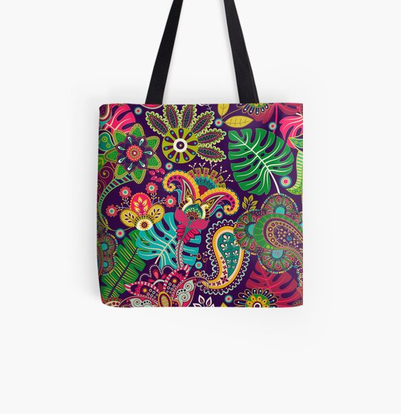 Tropical Paradise of Color in Paisley Pattern All Over Print Tote Bag