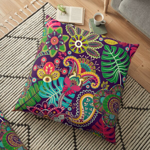 Tropical Paradise of Color in Paisley Pattern Floor Pillow