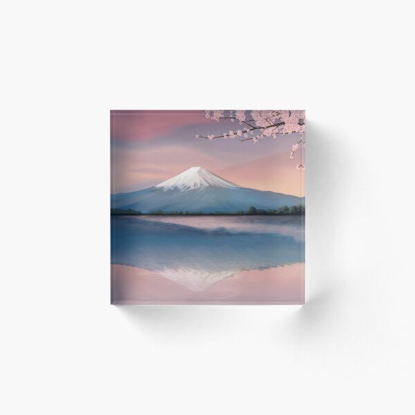 mt fuji with cherry blossoms Acrylic Block