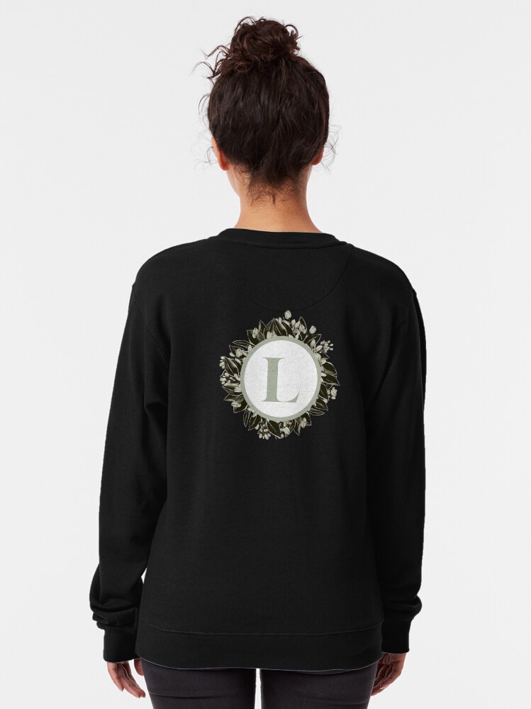 Alternate view of Floral alphabet in sage color - letter L Pullover Sweatshirt