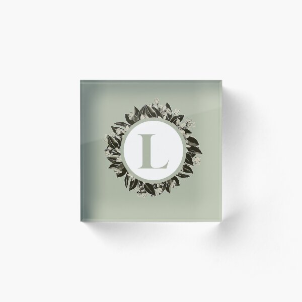 Floral alphabet in sage color - letter L Acrylic Block