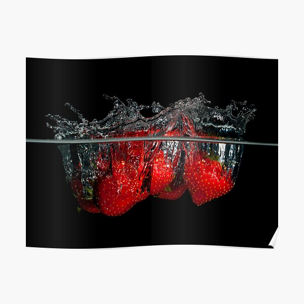 Splashing strawberries Poster