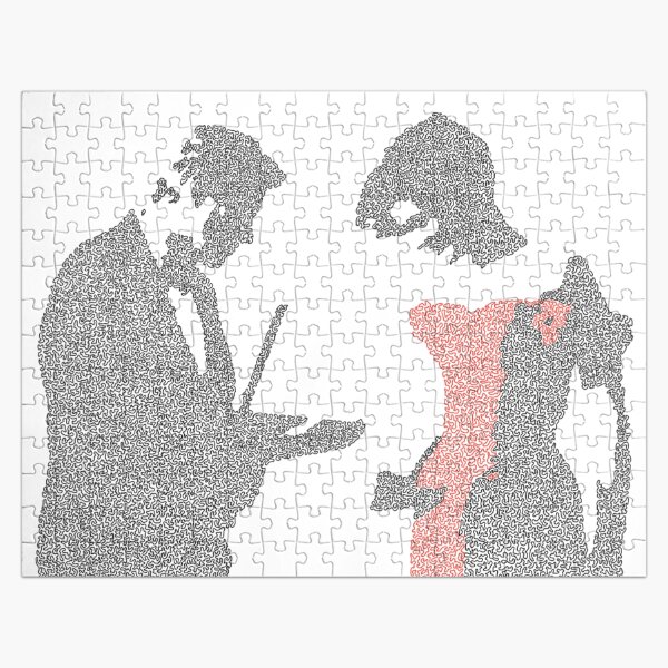Pretty woman scene made up of small curved shapes Jigsaw Puzzle