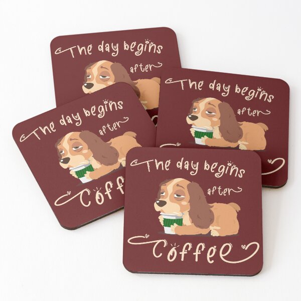 Item preview, Dog drinking coffee "the day begins after coffee" designed and sold by bdws.