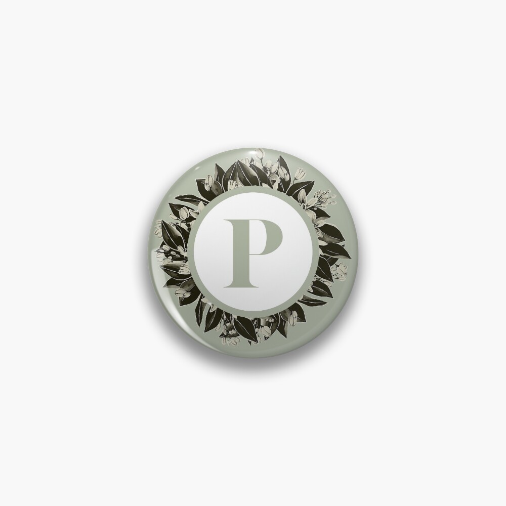 Floral alphabet in sage color - letter P Pin