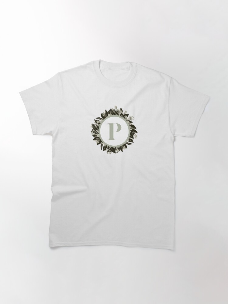 Alternate view of Floral alphabet in sage color - letter P Classic T-Shirt