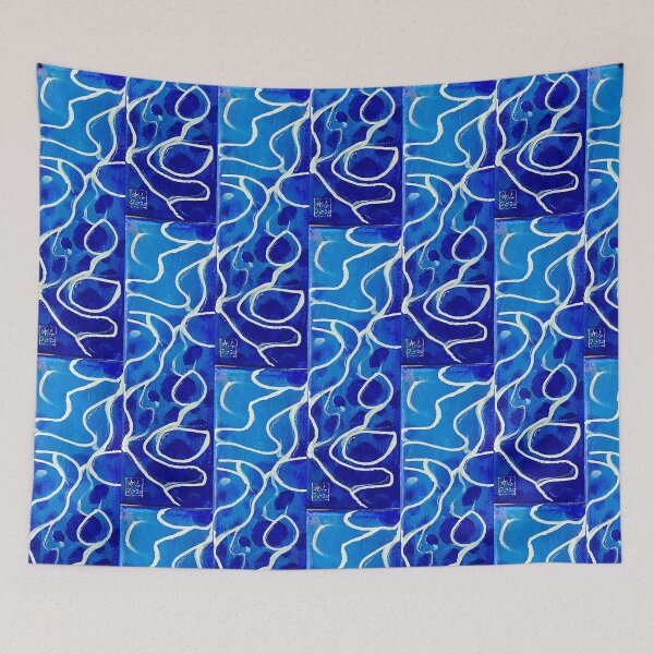Item preview, blue abstract water acrylic painting designed and sold by trashcangoddess.