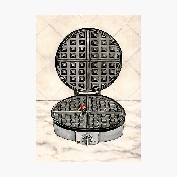Item preview, Waffle Iron Backpacking, Surrealist Kitchen Watercolor Painting  designed and sold by Hannah Rothstein.