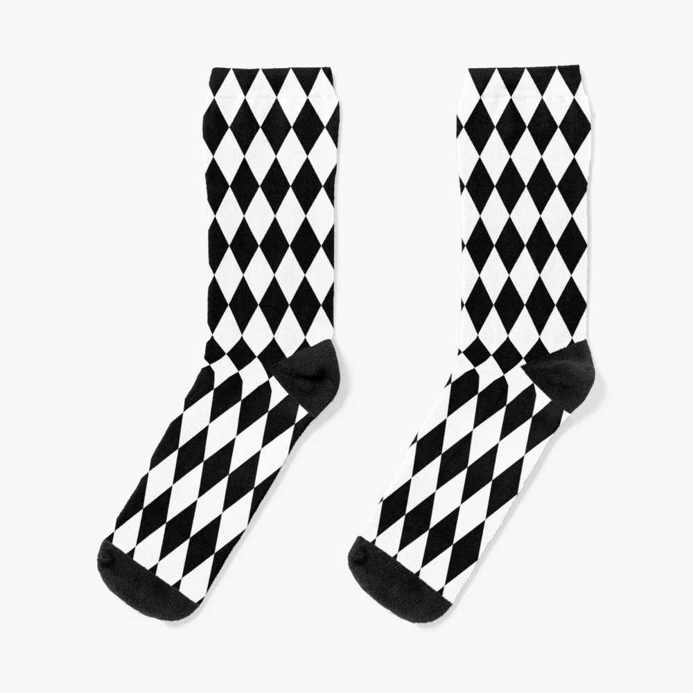 Black & White Harlequin Diamond Pattern Socks for Sale by