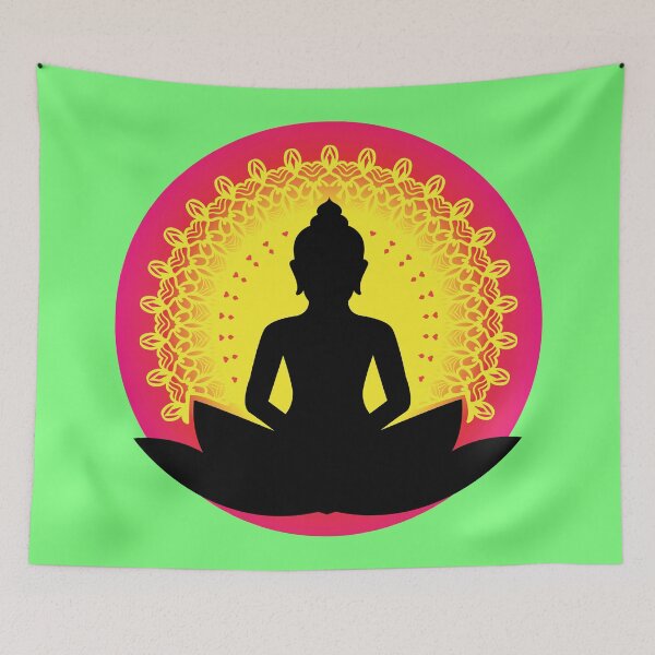 Item preview, Peaceful Meditating Buddha Silhouette - The Enlightened Soul Mandala Print Design GC-092-14 designed and sold by GraphicCharms.
