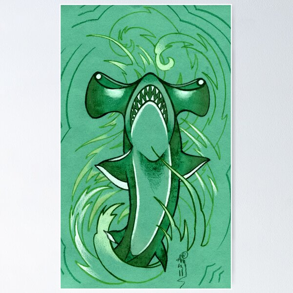 giant green hammerhead shark tattoo poster Poster