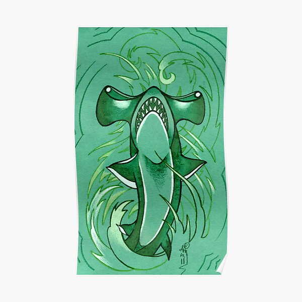 giant green hammerhead shark tattoo poster Poster