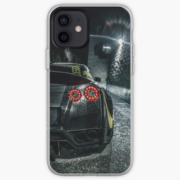 black widebody Nissan gtr sports car iPhone Soft Case