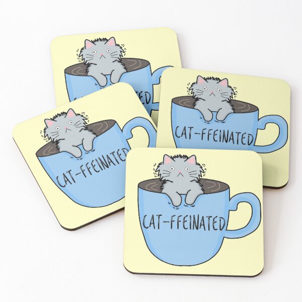 Item preview, Cat-ffeinated - Cute gray cat in blue mug designed and sold by Artbyacat.