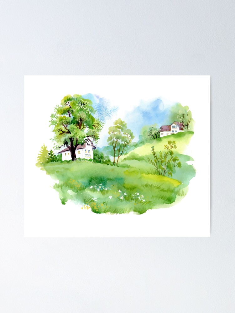 Free Vector | Beautiful nature landscape hand draw watercolor background