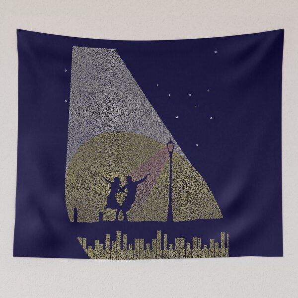 Item preview,  Poster of Mia and Sebastian dancing to lovely night from the movie LaLaLand made up of small curved shapes designed and sold by AmoebaLine.