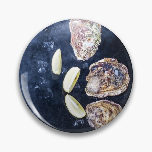 Item preview,  oysters on a black background with ice and lemon wedges designed and sold by alinalenz.
