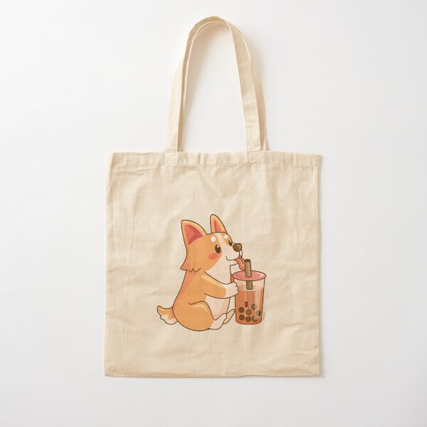 Cute Corgi Boba Cotton Tote Bag