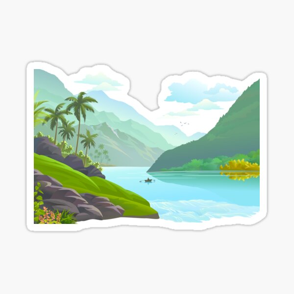 Item preview, Palm trees and mountain by the river designed and sold by SherriMans.