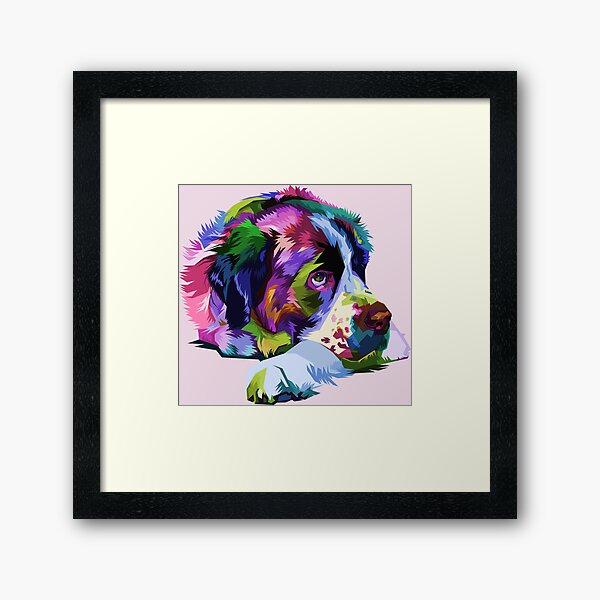 Colorful saint bernard dog pop art style vector illustration Framed Art Print