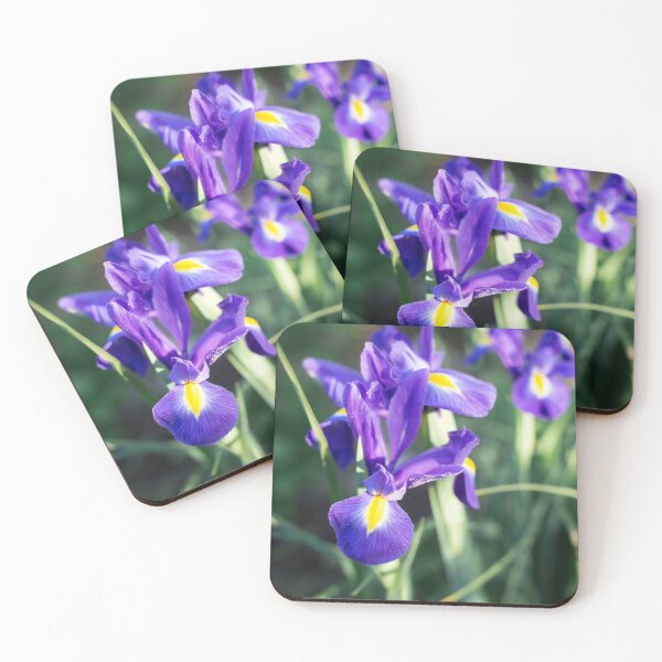 Item preview,  irises on a blurred background lilac with a yellow center on the petals designed and sold by alinalenz.