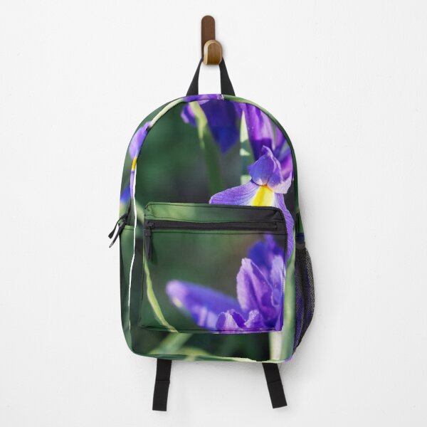 Item preview,  irises on a blurred background lilac with a yellow center on the petals designed and sold by alinalenz.