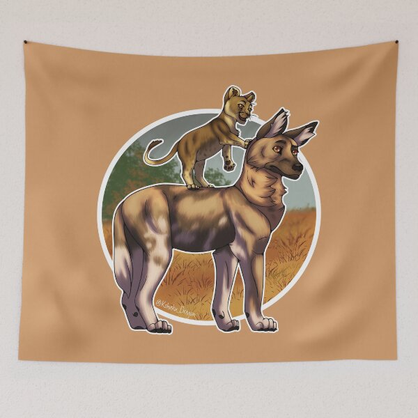 Item preview, Lion and African Wild Dog Friends designed and sold by TheKohakuDragon.