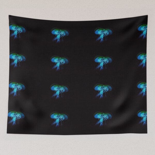 Item preview,  fluorescent jellyfish on a black background and its reflection designed and sold by alinalenz.
