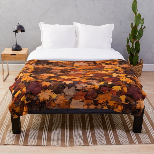 Fall foliage in autumn brown October forest Throw Blanket