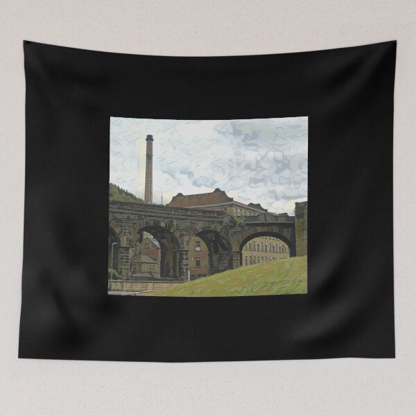 Item preview,  - Bailey Hall Mill & Chimney, Halifax West Yorkshire -  Beacon Hill railway viaduct. designed and sold by JACQUELINE MCKENZIE.