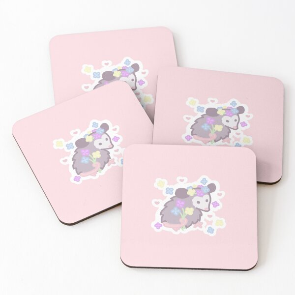 Item preview, pink opossum baby with flower crown and bouquet designed and sold by Lindsey Sheets.