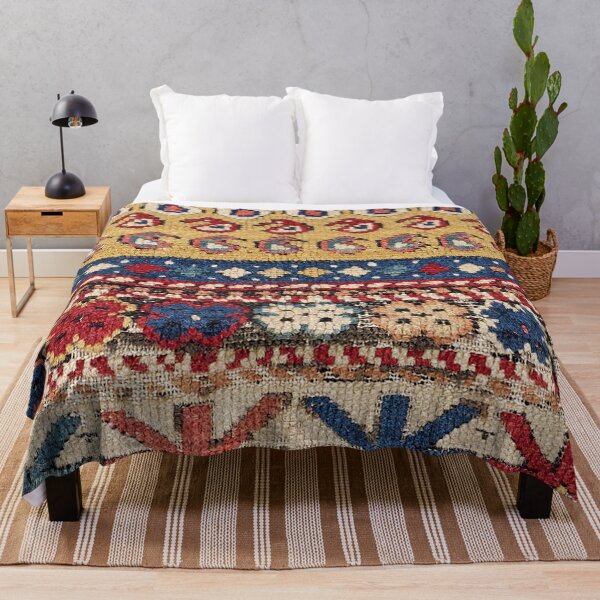 Item preview, Blue Diamond Band // 19th Century Colorful Ornate Accent Rug designed and sold by vintagepatterns.