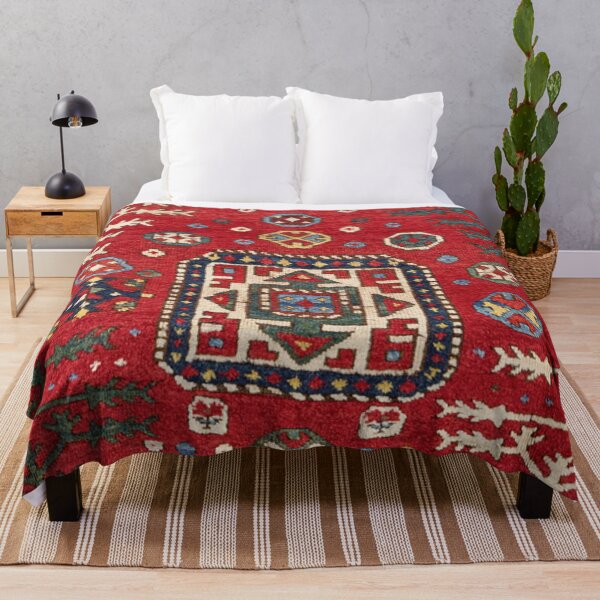 Item preview, Bright Red Persian Design II 19th Century Authentic Colorful Geometric Shapes Rug designed and sold by vintagepatterns.